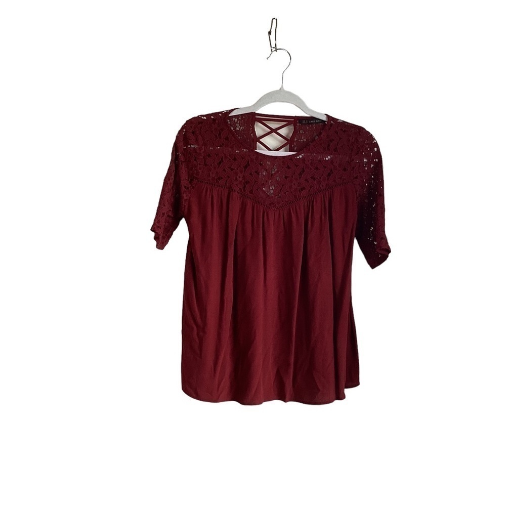 Zara Basic NWT Women’s Burgundy Blouse With Crochet Accents.  Size M